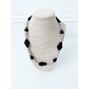 NWT Genuine Purple Pearls & Black Onyx Necklace Beaded